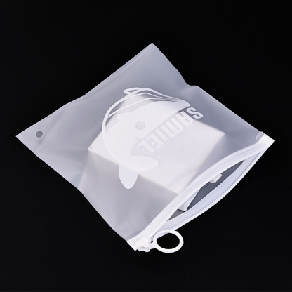 Square white ring zipper white frosted zipper bag