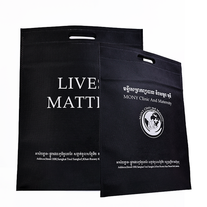 Black non-woven four-finger flat tote bag