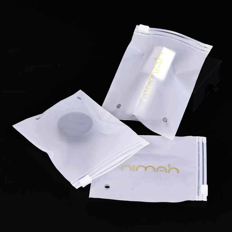 Small size white frosted pattern hot stamping zipper bag
