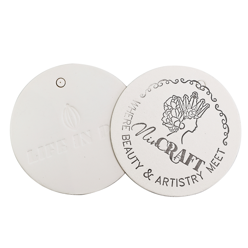 White round embossed hangtag