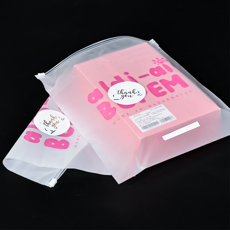 Pink printed transparent frosted PE zipper bag