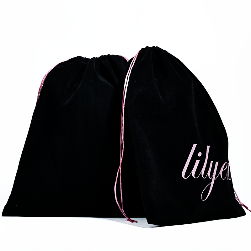Black flannel drawstring bag