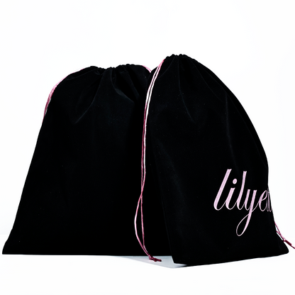 Black flannel drawstring bag