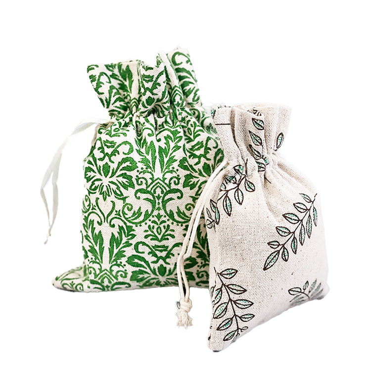 Graphic print linen drawstring bag
