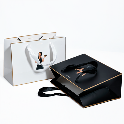 Black and white same style gold-painted paper bag