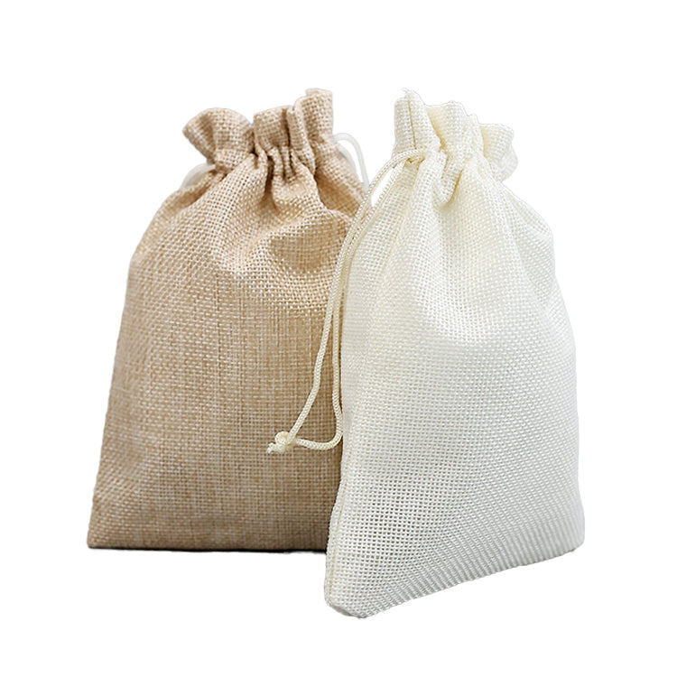Beige Linen Drawstring Bag