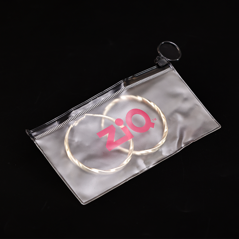 Long transparent frosted black ring zipper bag