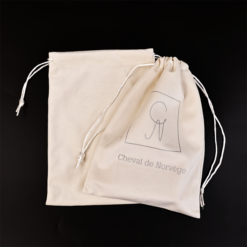 Light brown patterned silver flannel drawstring bag