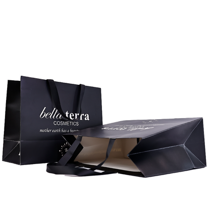 Various sizes of black card paper bags