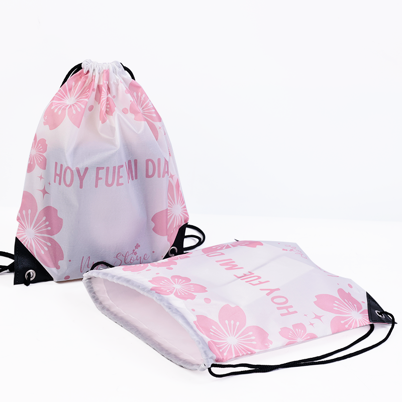 Small size pink cherry blossom backpack drawstring bag