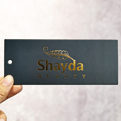 Dark green gold stamped long hangtag