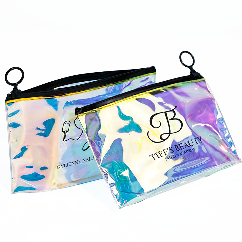 Transparent laser bottom PVC zipper bag