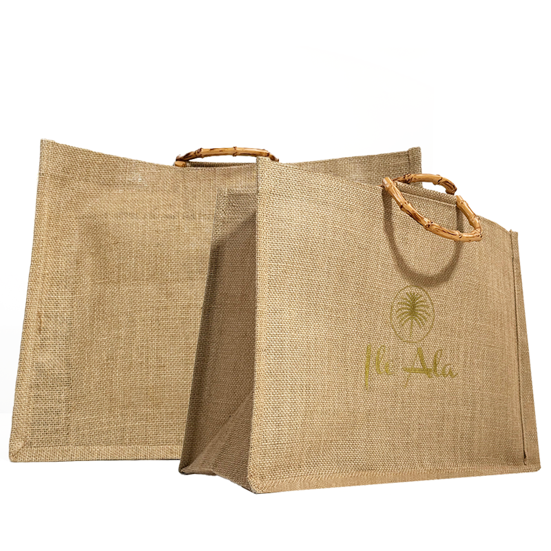 Large size bamboo handbag linen tote bag