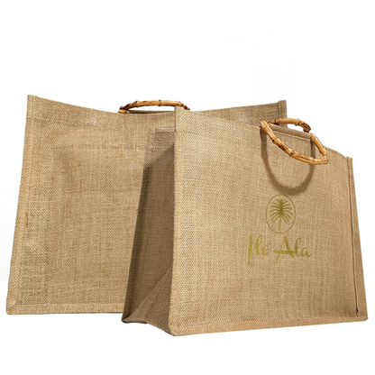 Large size bamboo handbag linen tote bag