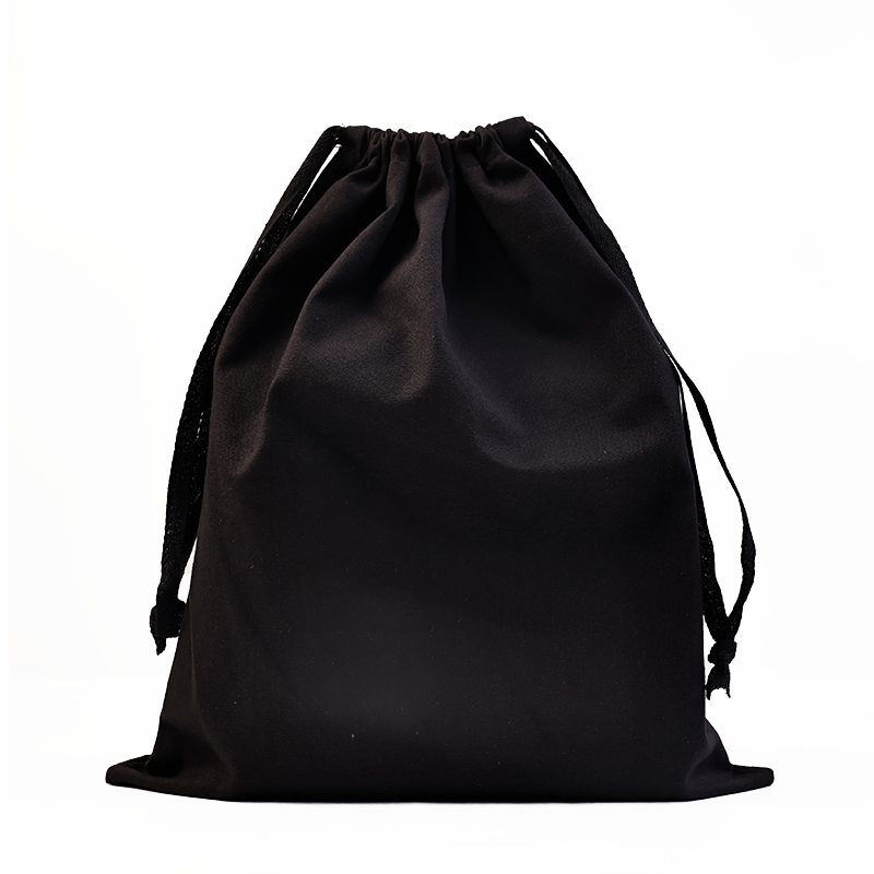 Black canvas drawstring bag