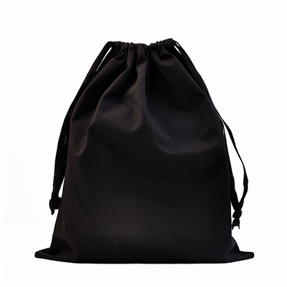 Black canvas drawstring bag