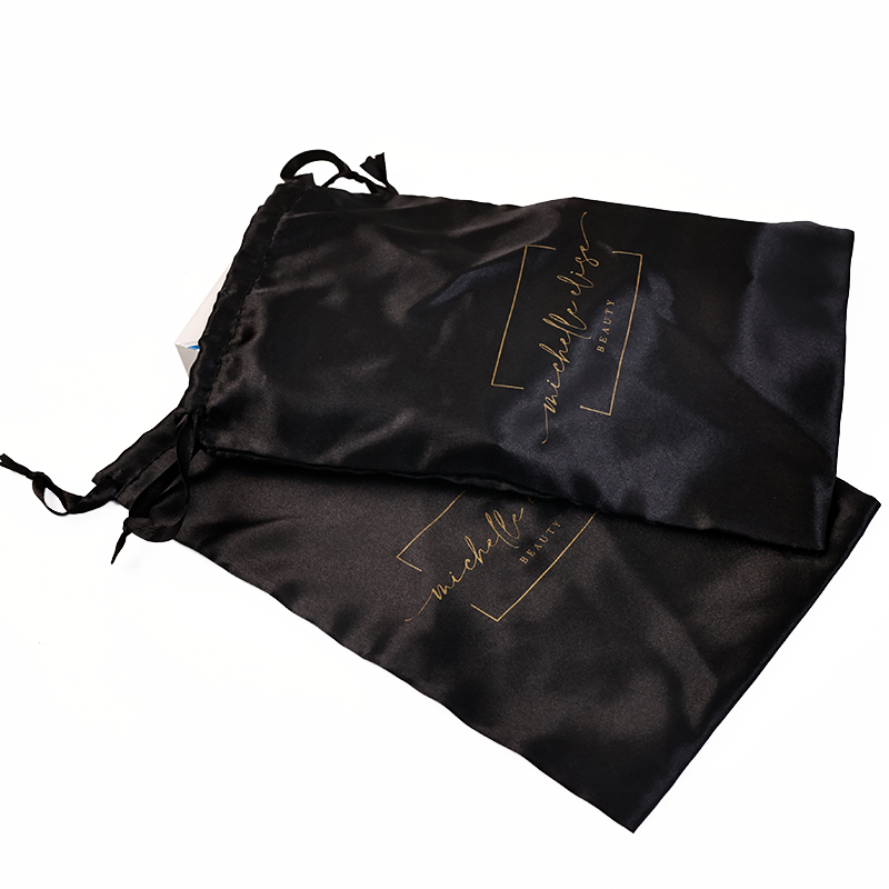Black pattern gold-stamped drawstring bag