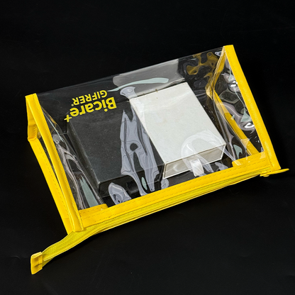 Transparent PVC yellow edging bottom zipper bag