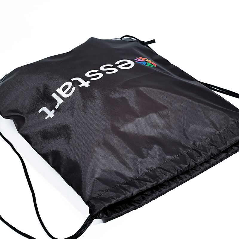 Black polyester drawstring backpack bag