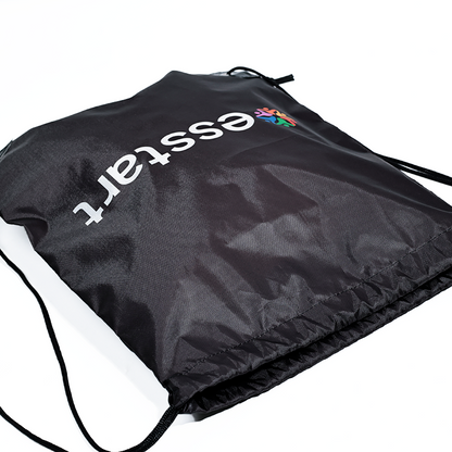 Black polyester drawstring backpack bag