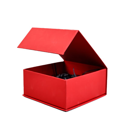 Red magnetic box with black embossing