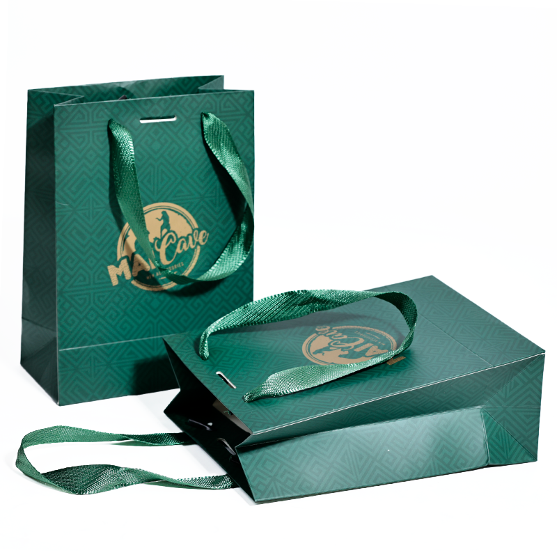 Green small size pattern gold stamping paper bag