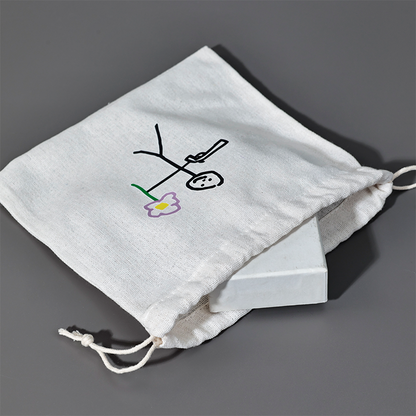 White small size canvas drawstring bag