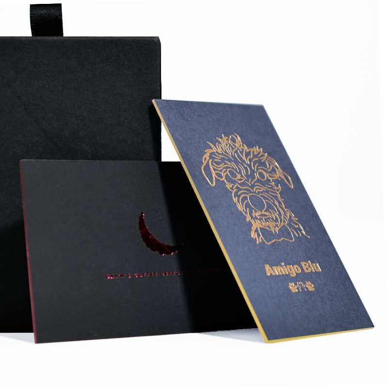 Blue and black card pattern, gold foil on the edges, red Craft