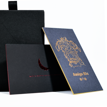 Blue and black card pattern, gold foil on the edges, red Craft