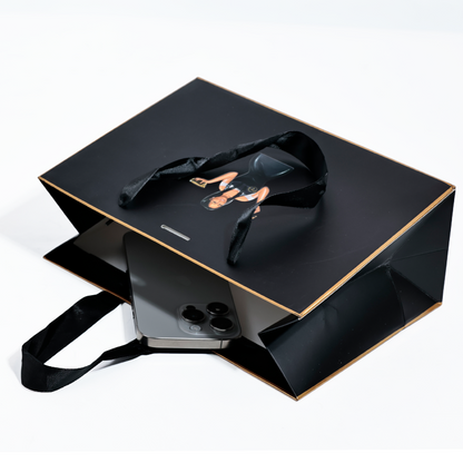 Black and white same style gold-painted paper bag