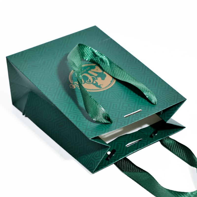 Green small size pattern gold stamping paper bag