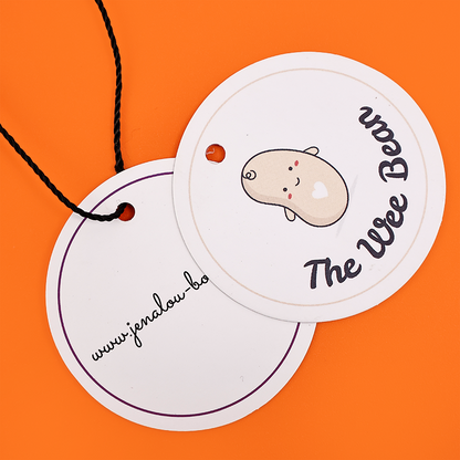 White multi-pattern round hangtag