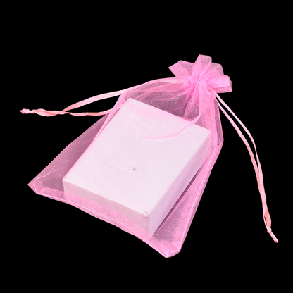 Pink and white organza drawstring bag