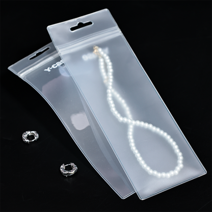 Long transparent frosted PVC zipper bag with hook