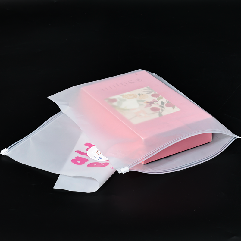 Pink printed transparent frosted PE zipper bag