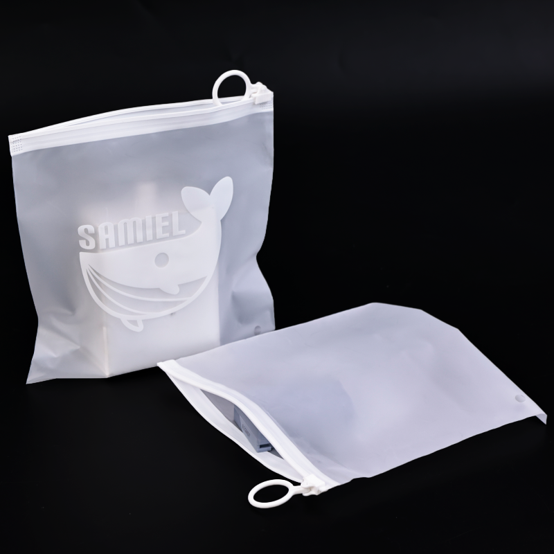 Square white ring zipper white frosted zipper bag