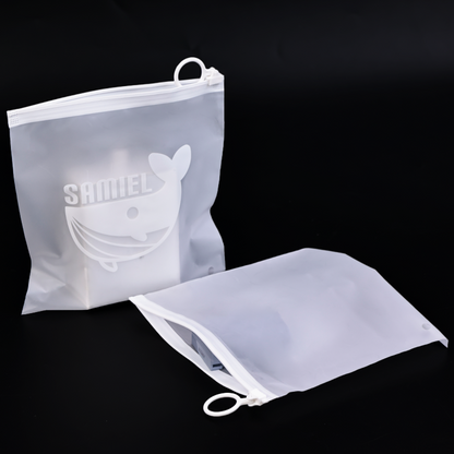 Square white ring zipper white frosted zipper bag