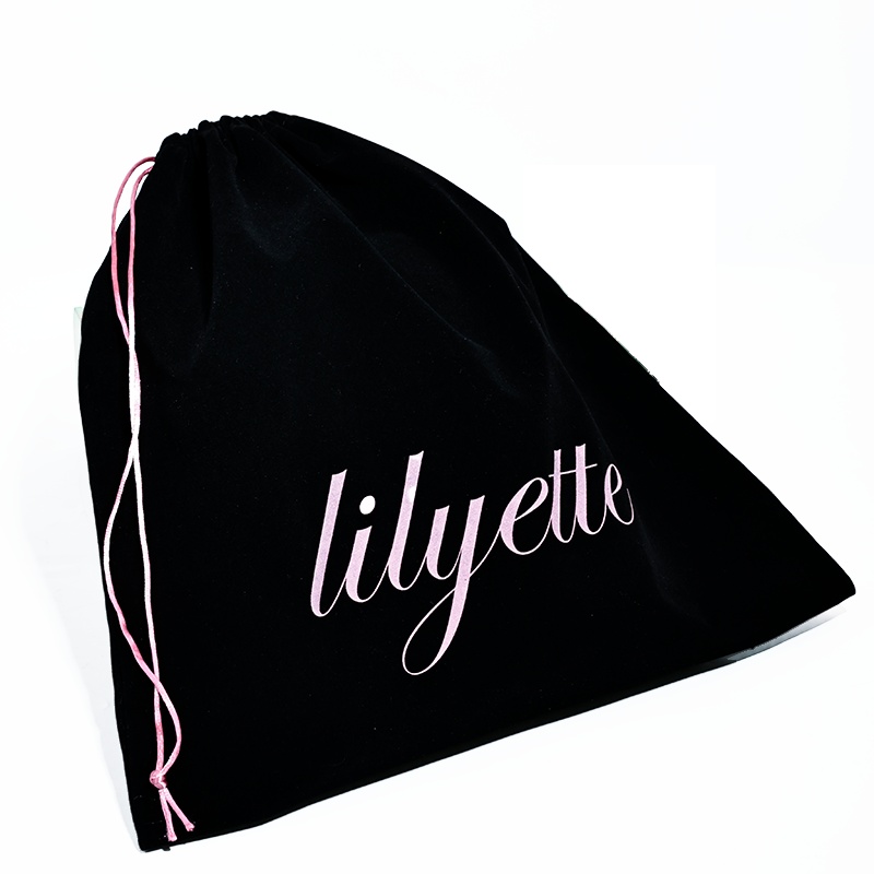 Black flannel drawstring bag