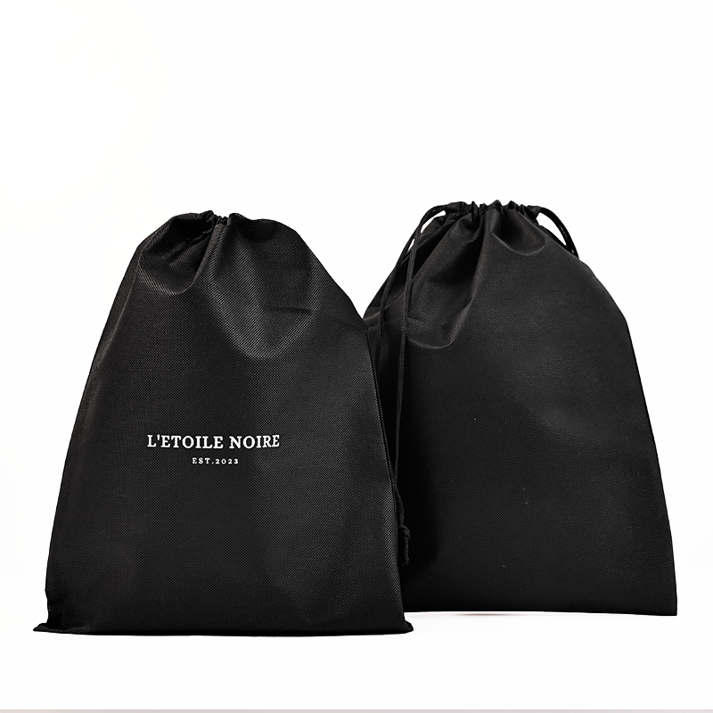 Black non-woven drawstring bag