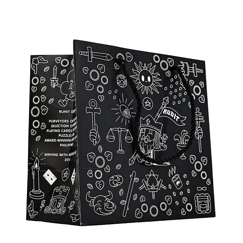 Black multi-pattern full-print paper bag