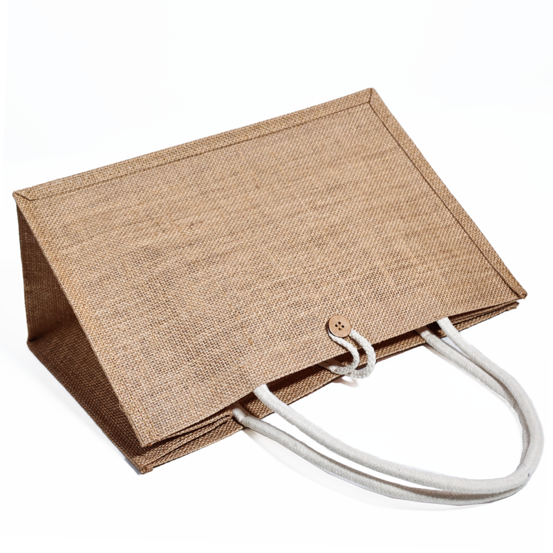 Button closure linen tote bag
