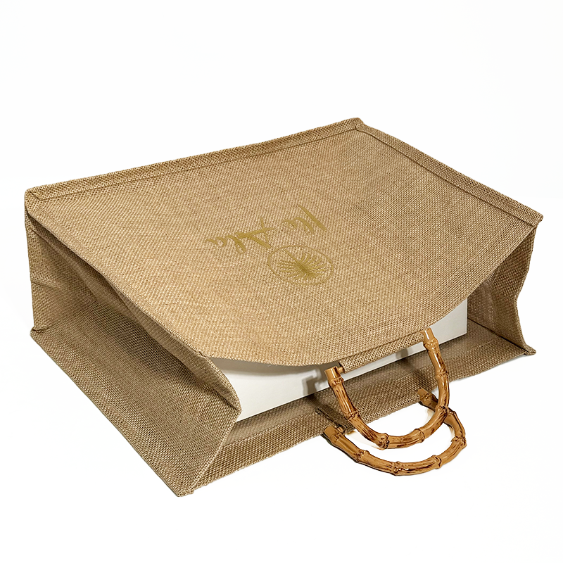 Large size bamboo handbag linen tote bag