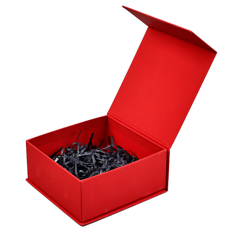 Red magnetic box with black embossing