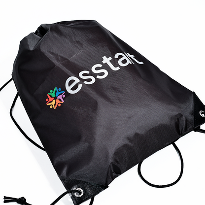 Black polyester drawstring backpack bag
