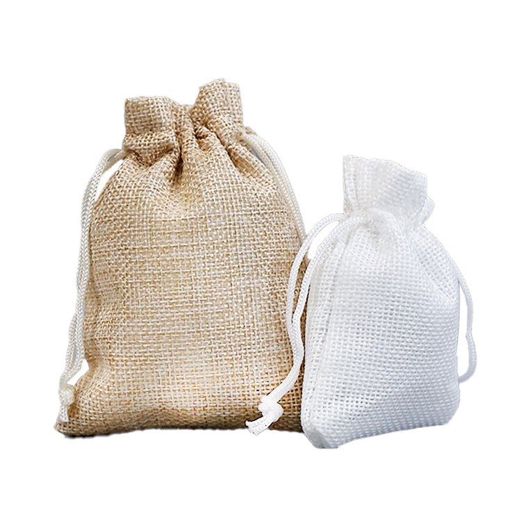 Beige Linen Drawstring Bag