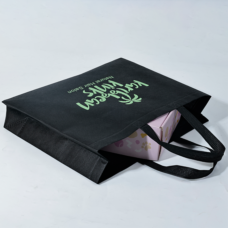 Black non-woven green printed tote bag