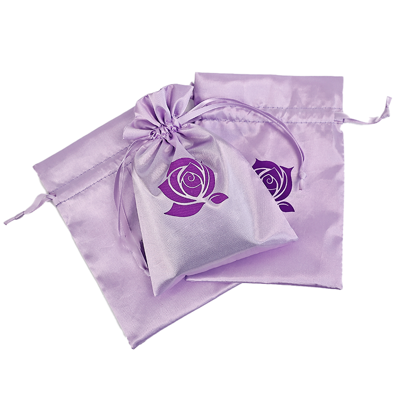Purple satin drawstring bag