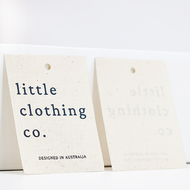 Linen material printed black tag