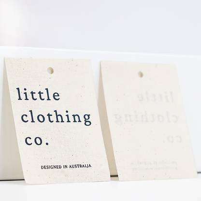 Linen material printed black tag