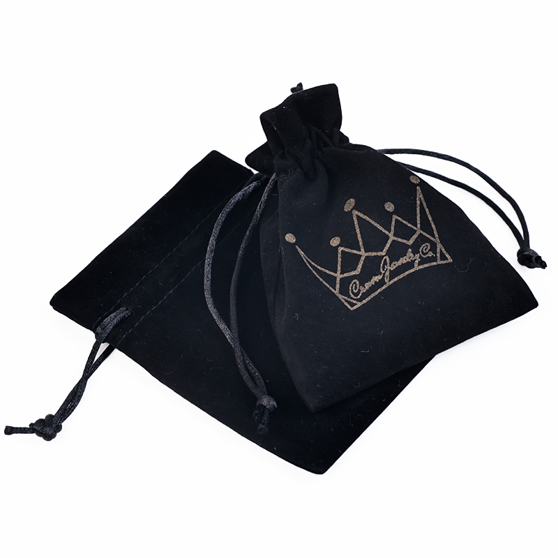 Black small size pattern gold foil velvet drawstring bag